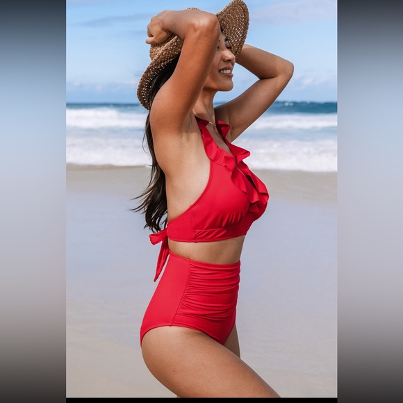 Cupshe Super Bloom Ruffled Bikini Top & Slim Sculpt Bikini Set Size Large NWT - Picture 11 of 12